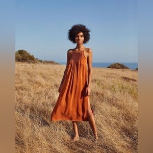 Christy Dawn xs rust colour slit front midi dress